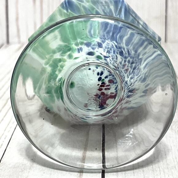 Lavorazione Murano Glass Bud Vase Fluted Twisted-Stem Blue Green Pink Speckled - Picture 9 of 9